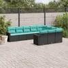 Image de vidaXL Salon de jardin 10 pcs avec coussins noir résine tressée