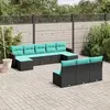 Image de vidaXL Salon de jardin 10 pcs avec coussins noir résine tressée