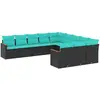 Image de vidaXL Salon de jardin 11 pcs avec coussins noir résine tressée