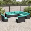Image de vidaXL Salon de jardin avec coussins 13 pcs noir résine tressée