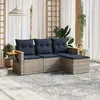 Image de vidaXL Salon de jardin 4 pcs avec coussins gris résine tressée