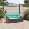 Image de vidaXL Salon de jardin 3 pcs avec coussins noir résine tressée