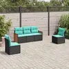 Image de vidaXL Salon de jardin 5 pcs avec coussins noir résine tressée