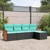Image de vidaXL Salon de jardin 5 pcs avec coussins noir résine tressée
