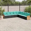 Image de vidaXL Salon de jardin 9 pcs avec coussins noir résine tressée