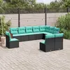 Image de vidaXL Salon de jardin 10 pcs avec coussins noir résine tressée