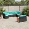 Image de vidaXL Salon de jardin 9 pcs avec coussins noir résine tressée