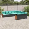Image de vidaXL Salon de jardin 11 pcs avec coussins noir résine tressée