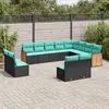 Image de vidaXL Salon de jardin avec coussins 12 pcs noir résine tressée