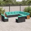 Image de vidaXL Salon de jardin avec coussins 13 pcs noir résine tressée
