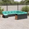 Image de vidaXL Salon de jardin avec coussins 12 pcs noir résine tressée