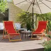 Image de vidaXL Chaises de plage pliables eucalyptus - Lot de 2 avec tissu rouge