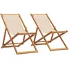 Image de vidaXL Chaises de plage pliantes (lot de 2) Bois et tissu beige