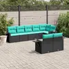 Image de vidaXL Salon de jardin 8 pcs avec coussins noir résine tressée