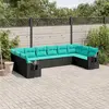 Image de vidaXL Salon de jardin 10 pcs avec coussins noir résine tressée