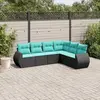 Image de vidaXL Salon de jardin 6 pcs avec coussins noir résine tressée
