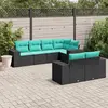 Image de vidaXL Salon de jardin 7 pcs avec coussins noir résine tressée