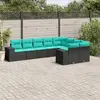 Image de vidaXL Salon de jardin 9 pcs avec coussins noir résine tressée