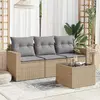 Image de vidaXL Salon de jardin 4 pièces - Beige - Résine tressée