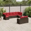 Image de vidaXL Salon de jardin avec coussins 9 pcs marron résine tressée