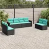 Image de vidaXL Salon de jardin 8 pcs avec coussins noir résine tressée