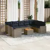 Image de vidaXL Salon de jardin 10 pcs avec coussins gris résine tressée