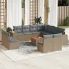 Image de vidaXL Salon de jardin 12 pcs coussins résine tressée beige