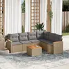 Image de vidaXL Salon de jardin avec coussins 7 pcs Beige Résine Tressée
