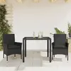 Image de vidaXL Ensemble à manger de jardin 3 pcs - Noir rotin/verre
