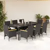 Image de vidaXL Ensemble à manger de jardin 9 pcs - Rotin noir et verre