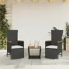 Image de Ensemble à manger de jardin 3 pcs noir résine tressée avec coussins