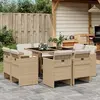 Image de vidaXL Ensemble à manger de jardin et coussins 9 pcs - Beige Poly rotin