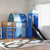 Image de vidaXL Lit superposé sans matelas avec toboggan et rideaux 90x200 cm