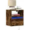Image de vidaXL Table de chevet murale LED chêne fumé