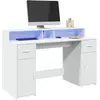 Image de vidaXL Bureau avec lumières LED blanc 140x55x91 cm bois d'ingénierie