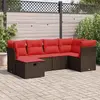Image de vidaXL Salon de jardin avec coussins 6 pcs marron résine tressée