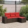 Image de vidaXL Salon de jardin 4 pcs avec coussins marron résine tressée