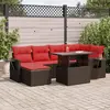 Image de vidaXL Salon de jardin avec coussins 7pcs marron résine tressée acacia