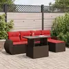 Image de vidaXL Salon de jardin avec coussins 6pcs marron résine tressée acacia