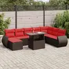 Image de vidaXL Salon de jardin et coussins 9 pcs marron résine tressée acacia