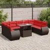 Image de vidaXL Salon de jardin 10 pcs et coussins marron résine tressée acacia