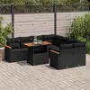 Image de vidaXL Salon de jardin 9 pcs - Coussins noirs résine tressée acacia