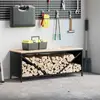 Image de vidaXL Étagère à bois de chauffage avec plateau en bois noir