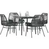 Image de vidaXL Ensemble à manger de jardin et coussins 5 pcs noir rotin verre