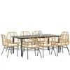 Image de vidaXL Ensemble à manger jardin coussins 9pcs marron poly rotin verre