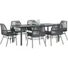 Image de vidaXL Ensemble à manger de jardin coussins 7pcs noir poly rotin verre