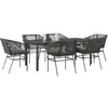 Image de vidaXL Ensemble à manger de jardin coussins 7pcs noir poly rotin verre