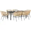 Image de vidaXL Ensemble à manger jardin coussins 7pcs marron poly rotin verre
