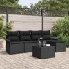 Image de vidaXL Canapé d’extérieur avec coussin 6 pcs Noir polyrotin