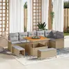 Image de vidaXL Ensemble de canapé de jardin avec coussin 9 pcs Beige polyrotin